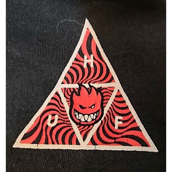 Vintage Y2K HUF Spitfire Hoodie Mens XL Born to Live Burn‎ Pullover Skate Black - Picture 2 of 8